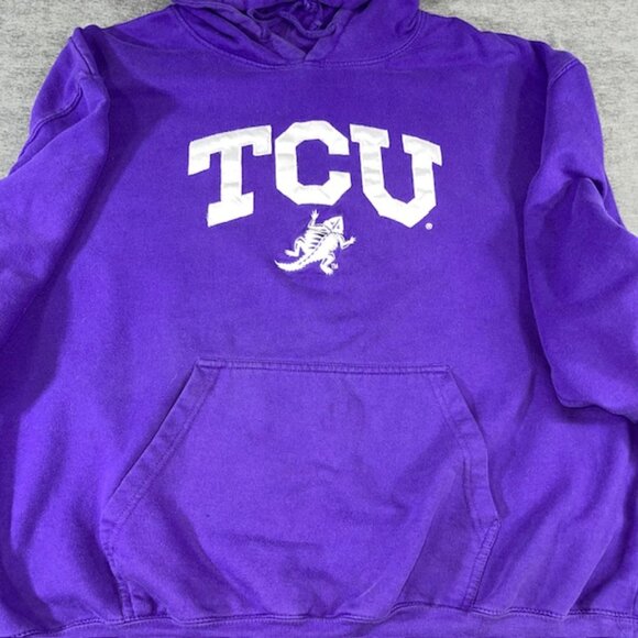 Vintage Men's TCU Hooded Sweatshirt Size XXL 2XL Embroidered Horned Frog Purple - Picture 4 of 8